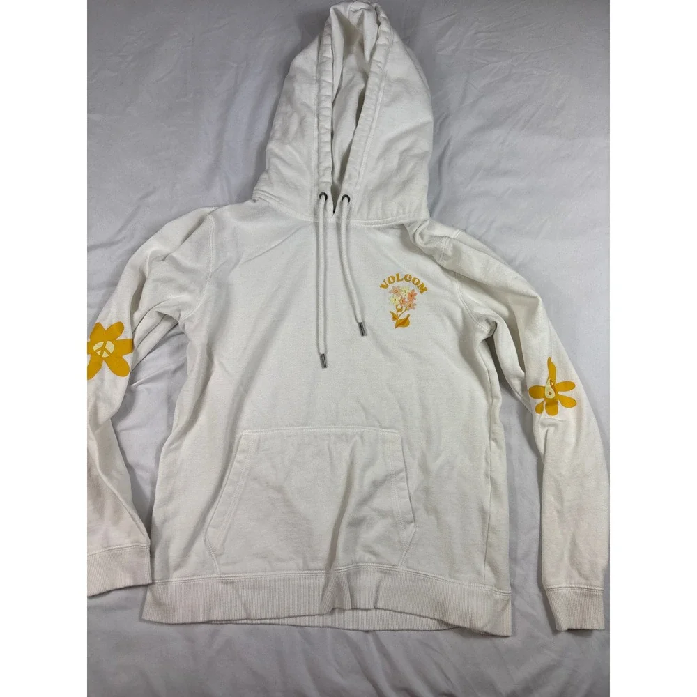 Volcom Stone White Floral Graphic Hoodie Womens XS Peace Pullover Sweatshirt - Picture 1 of 3